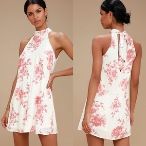 Blush Pink & White Floral Print Swing Dress